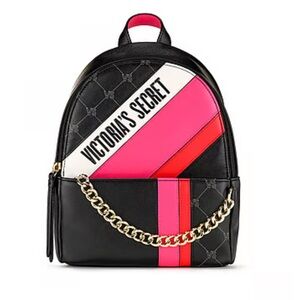 Victoria's Secret Black and Pink Color Block Mini Chain Backpack